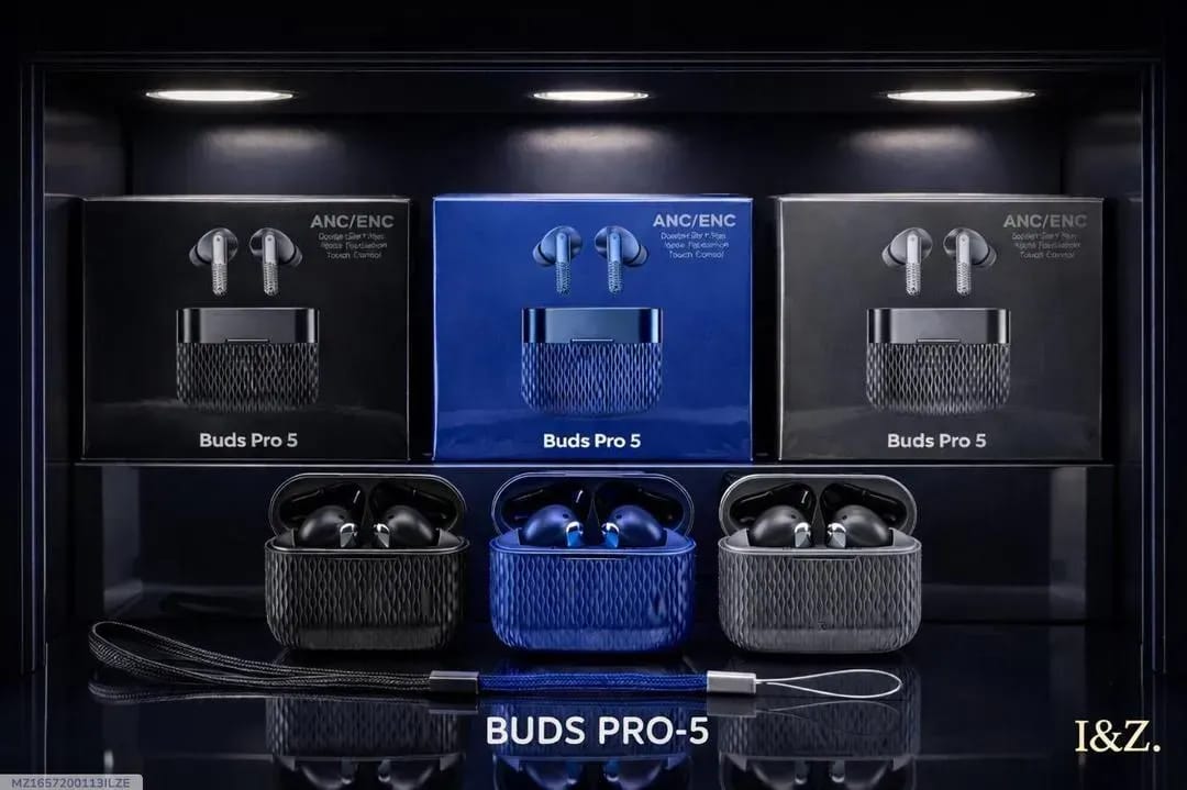 Black Buds Pro 5 Airpods with Fast Charge & Long Battery