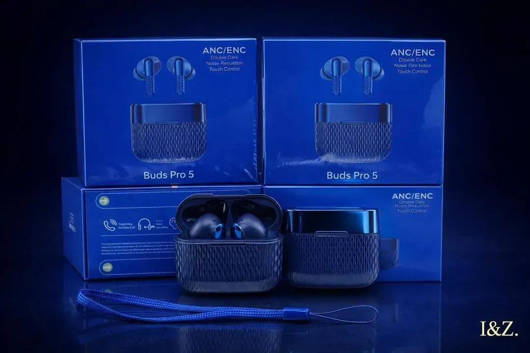 Black Buds Pro 5 Airpods with Fast Charge & Long Battery